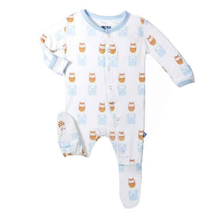 Boy's Bamboo Footie with Snaps, Natural Radio Owl Baby & Toddler Sleepwear