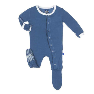 Boys Solid Bamboo Footie with Snaps, Twilight w/ Natural Trim - Twilight Baby & Toddler Sleepwear