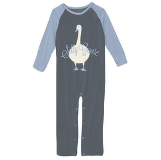 Boy's Bamboo Long Sleeve Graphic Raglan Romper - Slate Silly Goose Baby One-Pieces