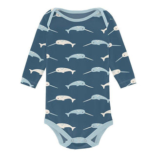 Boy's Print Bamboo Long Sleeve One Piece - Deep Sea Narwhal Baby One-Pieces