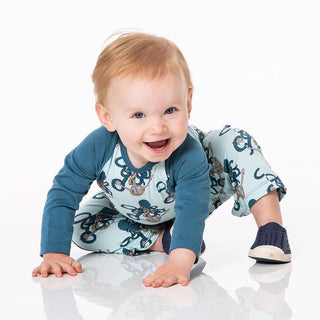 Boy's Print Bamboo Long Sleeve Raglan Romper - Spring Sky Octopus Anchor Baby One-Pieces