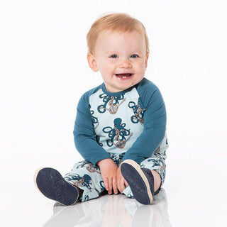 Boy's Print Bamboo Long Sleeve Raglan Romper - Spring Sky Octopus Anchor Baby One-Pieces