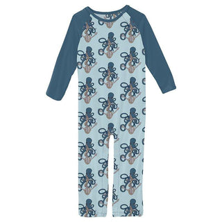 Boy's Print Bamboo Long Sleeve Raglan Romper - Spring Sky Octopus Anchor Baby One-Pieces