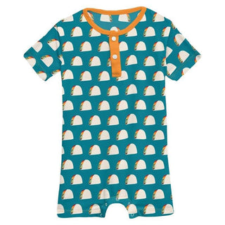 Boy's Print Bamboo Short Sleeve Henley Romper - Seagrass Tacos Baby One-Pieces