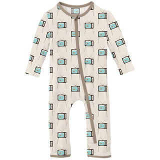Boy's Print Bamboo Coverall with Zipper - Natural Vintage TV Baby & Toddler Sleepwear