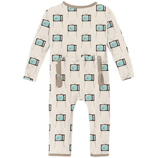 Boy's Print Bamboo Coverall with Zipper - Natural Vintage TV Baby & Toddler Sleepwear