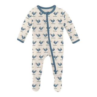 Boy's Print Bamboo Footie with 2-Way Zipper - Natural Ski Birds Baby & Toddler Sleepwear