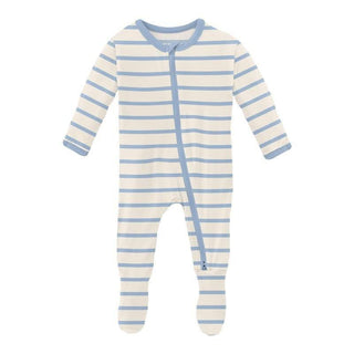 Boy's Print Bamboo Footie with 2-Way Zipper - Pond Sweet Stripe Baby & Toddler Sleepwear