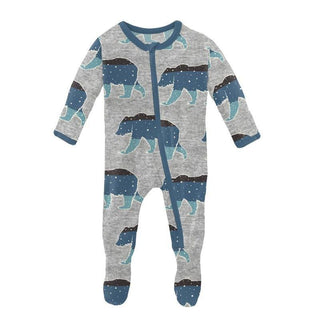 Boy's Print Bamboo Footie with Zipper - Heather Mist Night Sky Bear Baby & Toddler Sleepwear