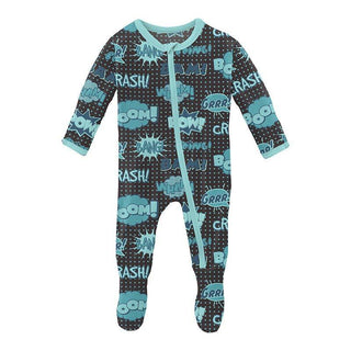 Boy's Print Bamboo Footie with Zipper - Midnight Comic Onomatopoeia Baby & Toddler Sleepwear
