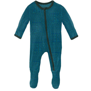 Boy's Print Bamboo Footie with Zipper - Pine Keyboards KicKee Pants Size: Newborn