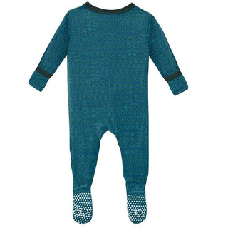 Boy's Print Bamboo Footie with Zipper - Pine Keyboards KicKee Pants Size: Newborn