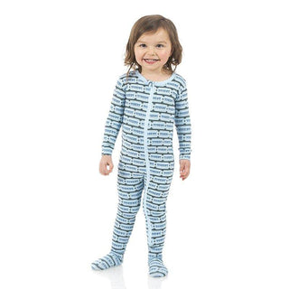 Boy's Print Bamboo Footie with Zipper - Slate Game Tickets Baby & Toddler Sleepwear
