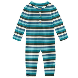 Boy's Print Bamboo Knitted Henley Romper - Ice Multi Stripe Baby One-Pieces