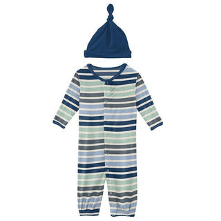 Boy's Print Layette Gown Converter & Single Knot Hat Set - Fairground Stripe Baby & Toddler Sleepwear
