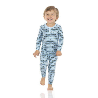 Boy's Print Bamboo Long Sleeve Henley Pajama Set - Slate Game Tickets Baby & Toddler Sleepwear