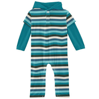 Boy's Print Bamboo Long Sleeve Hoodie Romper - Ice Multi Stripe Baby One-Pieces
