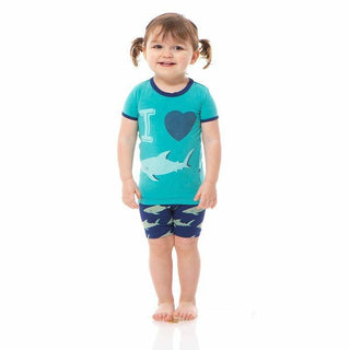Boy's Print Bamboo Short Sleeve Graphic Tee Pajama Set with Shorts - Flag Blue Sharky Baby & Toddler Sleepwear