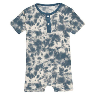 Boy's Print Bamboo Short Sleeve Henley Romper - Deep Sea Tie Dye Baby One-Pieces