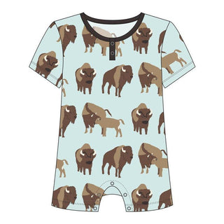 Boy's Print Short Sleeve Henley Romper - Fresh Air Bison Baby One-Pieces