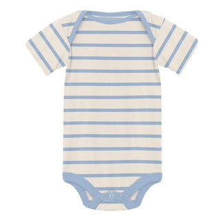 Boy's Print Bamboo Short Sleeve One Piece - Pond Sweet Stripe Baby One-Pieces