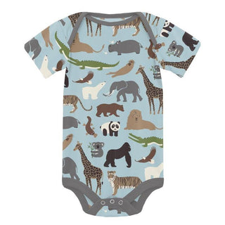 Boy's Print Bamboo Short Sleeve One Piece - Spring Sky Zoo Baby One-Pieces