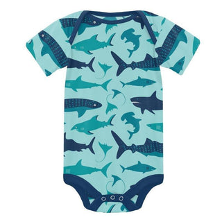 Boy's Print Bamboo Short Sleeve One Piece - Summer Sky Shark Week Baby One-Pieces