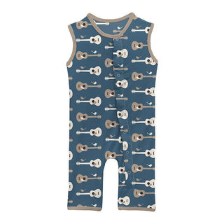 Boy's Print Bamboo Tank Romper - Deep Sea Guitar Birds Baby One-Pieces