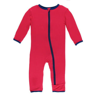 Boy's Solid Bamboo Coverall with Zipper - Flag Red with Flag Blue Baby & Toddler Sleepwear