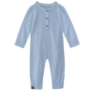 Boy's Solid Bamboo Knitted Henley Romper - Pond Baby One-Pieces