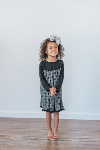 Celebration Print Bamboo Classic Long Sleeve Swing Dress, Stone Spiders Baby & Toddler Dresses