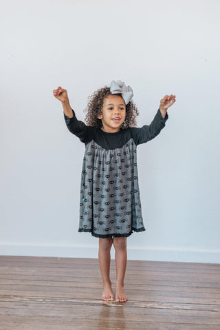 Celebration Print Bamboo Classic Long Sleeve Swing Dress, Stone Spiders Baby & Toddler Dresses