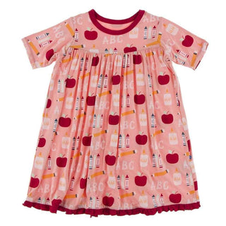 Celebration Print Bamboo Classic Short Sleeve Swing Dress - Blush I Love School Baby & Toddler Dresses