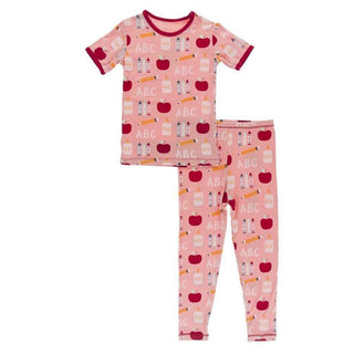 Celebration Print Bamboo Short Sleeve Pajama Set - Blush I Love School Baby & Toddler Sleepwear