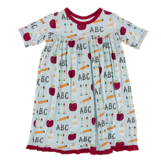 Celebration Print Bamboo Classic Short Sleeve Swing Dress - Spring Sky I Love School Baby & Toddler Dresses