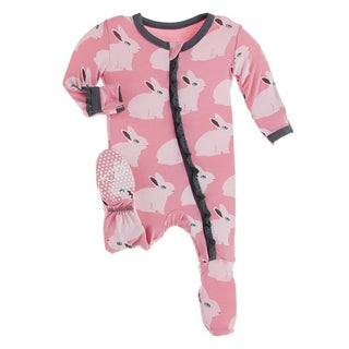 Bamboo Classic Ruffle Footie with Zipper - Strawberry Forest Rabbit Baby & Toddler Sleepwear