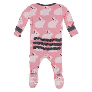 Bamboo Classic Ruffle Footie with Zipper - Strawberry Forest Rabbit Baby & Toddler Sleepwear
