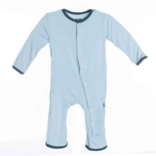 Solid Bamboo Coverall, Pond w/ Contrast Trim Baby & Toddler Sleepwear