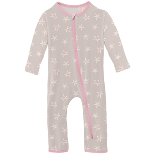 Bamboo Coverall with 2-Way Zipper - Latte Starfish KicKee Pants Size: 9-12 Months