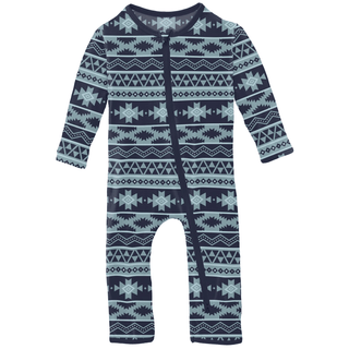 Bamboo Coverall with 2-Way Zipper - Peacoat Mayan PrintKicKee PantsSize: 9-12 Months