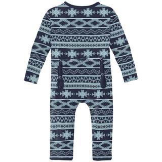 Bamboo Coverall with 2-Way Zipper - Peacoat Mayan PrintKicKee PantsSize: 9-12 Months
