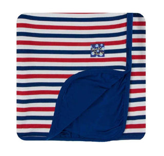 Custom Print Bamboo Toddler Blanket - USA Stripe with Flag Blue Backing, One Size Swaddling & Receiving Blankets
