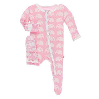 Essentials Print Bamboo Layette Classic Ruffle Footie with Zipper - Lotus Elephant KicKee Pants Size: Preemie