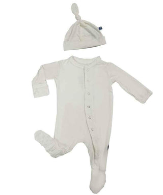 Solid Bamboo Footie & Single Knot Hat Gift Set, Natural Baby & Toddler Sleepwear