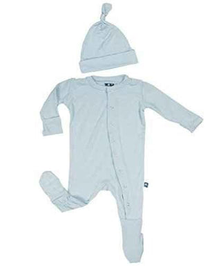 Solid Bamboo Footie & Single Knot Hat Gift Set, Pond Baby & Toddler Sleepwear