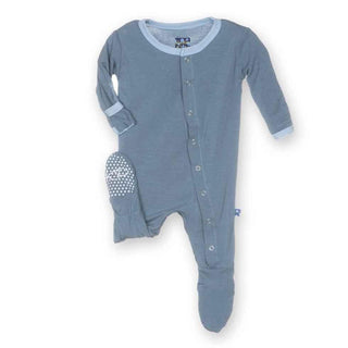 Solid Bamboo Footie with Snaps - Boy Dusty Sky with Pond Baby & Toddler Sleepwear