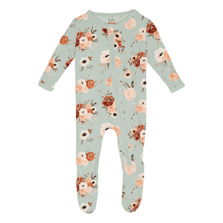 Bamboo Footie with 2-Way Zipper - Aloe Fall FloralKicKee PantsSize: Newborn