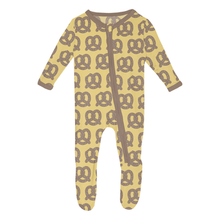 Bamboo Footie with 2-Way Zipper - Flax Giant PretzelKicKee PantsSize: Newborn