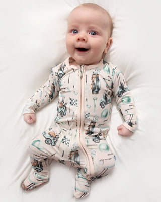 Bamboo Footie with 2-Way Zipper - Latte Golf KicKee Pants Size: Newborn