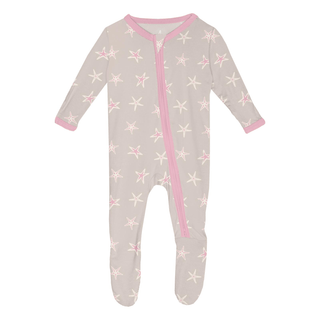 Bamboo Footie with 2-Way Zipper - Latte Starfish KicKee Pants Size: Newborn